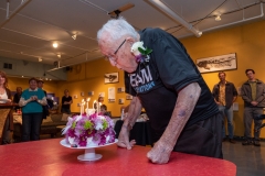 Bill Weber celebrates his 100th birthday with close family and friends at the CU Natural History Museum. (Photo by Glenn Asakawa/University of Colorado)